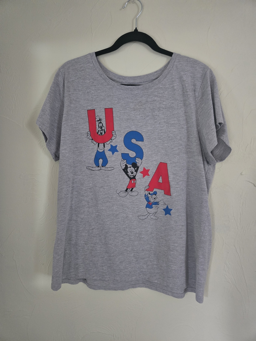 Disney Mickey and Friends USA Patriotic Heather Gray Graphic T-Shirt XL